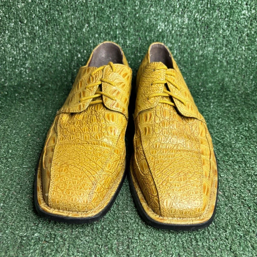 Sio P9932AUT/PINO Faux Croc Skin Square Toe Derby Dress Shoes Yellow Mens 11